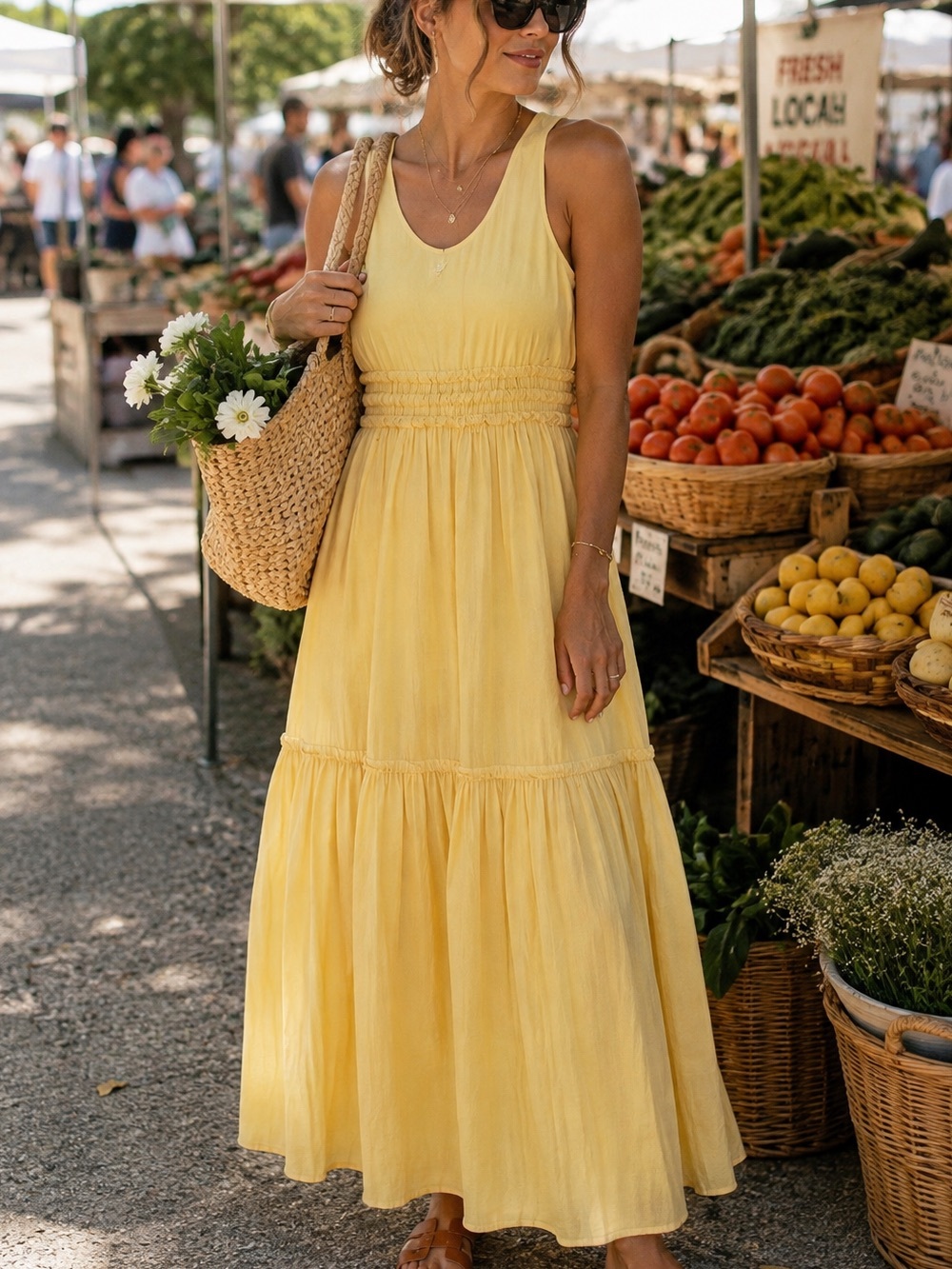 Something Navy Tiered Maxi Dress | NWT | Size Small | Butter Yellow